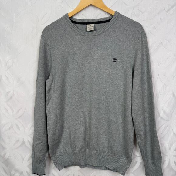 Timberland Mens Logo Embroidered Cotton Gray Sweater Size M - Picture 2 of 8